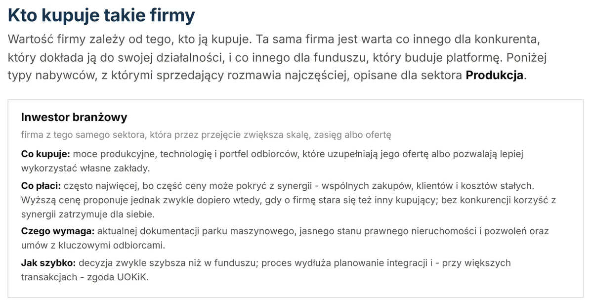 Fragment raportu: Kto kupuje takie firmy